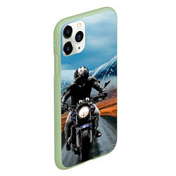 Чехол iPhone 11 Pro матовый Мотоцикл в горах, цвет: 3D-салатовый — фото 2