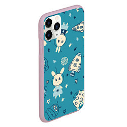 Чехол iPhone 11 Pro матовый Зайцы-космонавты, цвет: 3D-розовый — фото 2