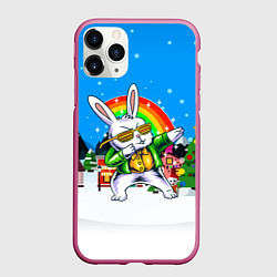 Чехол iPhone 11 Pro матовый Заяц и радуга, цвет: 3D-малиновый