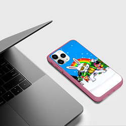 Чехол iPhone 11 Pro матовый Заяц и радуга, цвет: 3D-малиновый — фото 2