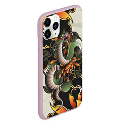 Чехол iPhone 11 Pro матовый Змея в японских пионах, цвет: 3D-розовый — фото 2