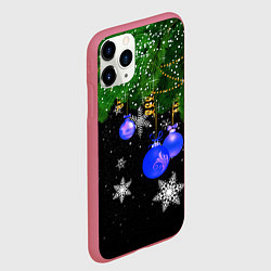 Чехол iPhone 11 Pro матовый Новогодние шарики, цвет: 3D-малиновый — фото 2