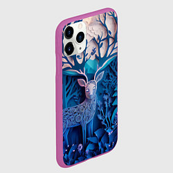 Чехол iPhone 11 Pro матовый Объемная иллюстрация из бумаги лес и олень на сине, цвет: 3D-фиолетовый — фото 2