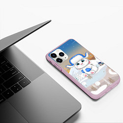 Чехол iPhone 11 Pro матовый Зайчик в шапке ушанке, цвет: 3D-розовый — фото 2