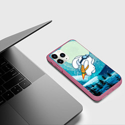 Чехол iPhone 11 Pro матовый Заяц на реактивной морковке, цвет: 3D-малиновый — фото 2