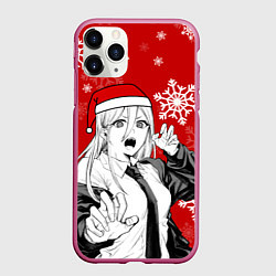 Чехол iPhone 11 Pro матовый Пауэр в новогодней шапочке, цвет: 3D-малиновый