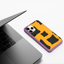Чехол iPhone 11 Pro матовый Оранжевая абстракция и тёмные фигуры, цвет: 3D-фиолетовый — фото 2