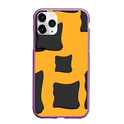 Чехол iPhone 11 Pro матовый Оранжевая абстракция и тёмные фигуры, цвет: 3D-фиолетовый
