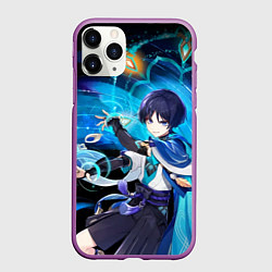 Чехол iPhone 11 Pro матовый Странник: Genshin impact, цвет: 3D-фиолетовый