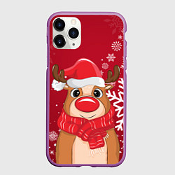 Чехол iPhone 11 Pro матовый Новогодний олень и снежинки, цвет: 3D-фиолетовый