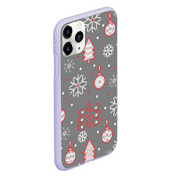 Чехол iPhone 11 Pro матовый Красно-серые елочки и снежинки, цвет: 3D-светло-сиреневый — фото 2