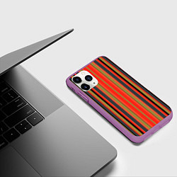 Чехол iPhone 11 Pro матовый Вертикальные полосы в оранжево-коричневых тонах, цвет: 3D-фиолетовый — фото 2