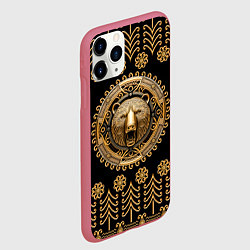 Чехол iPhone 11 Pro матовый Медведь золотой барельеф с этническим орнаментом, цвет: 3D-малиновый — фото 2