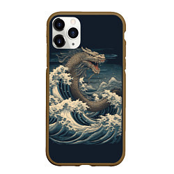 Чехол iPhone 11 Pro матовый Морской дракон в японском стиле, цвет: 3D-коричневый