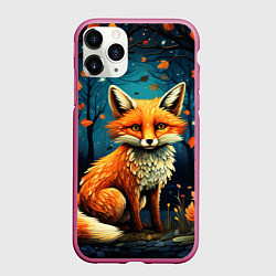 Чехол iPhone 11 Pro матовый Лиса в Folk Art стиле, цвет: 3D-малиновый