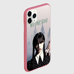 Чехол iPhone 11 Pro матовый Уэнсдей Аддамс и рука на фоне замка, цвет: 3D-малиновый — фото 2