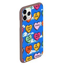 Чехол iPhone 11 Pro матовый Валентинки конфетки сердечки с посланиями, цвет: 3D-коричневый — фото 2