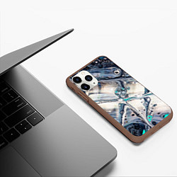 Чехол iPhone 11 Pro матовый Абстрактное жидкое белое и синее стекло, цвет: 3D-коричневый — фото 2