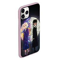 Чехол iPhone 11 Pro матовый Энид и Уэнсдэй на фоне окна, цвет: 3D-розовый — фото 2