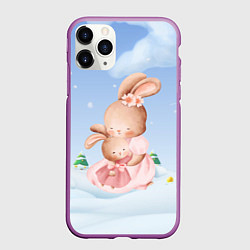 Чехол iPhone 11 Pro матовый Мама зайка обнимает зайчонка, цвет: 3D-фиолетовый
