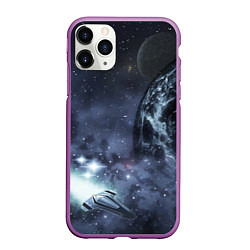 Чехол iPhone 11 Pro матовый Космос, планета и корабль, цвет: 3D-фиолетовый