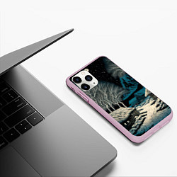 Чехол iPhone 11 Pro матовый Деревня зимой в полнолуние, цвет: 3D-розовый — фото 2