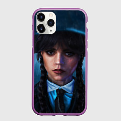 Чехол iPhone 11 Pro матовый Уэнсдэй под зонтом, цвет: 3D-фиолетовый