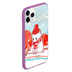 Чехол iPhone 11 Pro матовый Белый мишка новый год, цвет: 3D-фиолетовый — фото 2