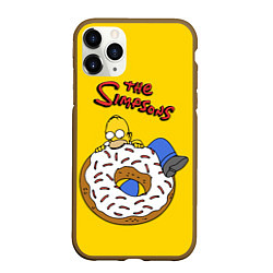 Чехол iPhone 11 Pro матовый Гомер Симпсон ест пончик, цвет: 3D-коричневый