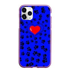 Чехол iPhone 11 Pro матовый Сердце и следы пушистых, цвет: 3D-фиолетовый