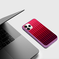 Чехол iPhone 11 Pro матовый Красно-черный полосатый узор, цвет: 3D-фиолетовый — фото 2