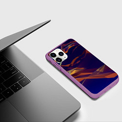 Чехол iPhone 11 Pro матовый Бриллиантовые синие и оранжевые волны, цвет: 3D-фиолетовый — фото 2