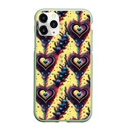 Чехол iPhone 11 Pro матовый Паттерн яркие сердца, цвет: 3D-салатовый