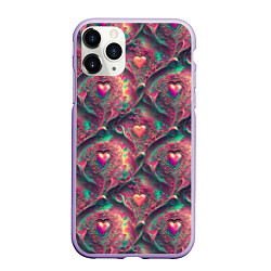 Чехол iPhone 11 Pro матовый Паттерн сердца и узоры, цвет: 3D-светло-сиреневый