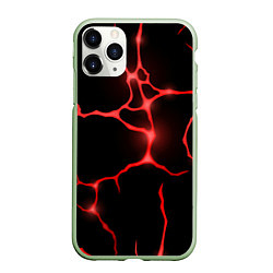 Чехол iPhone 11 Pro матовый Красные неоновые трещины, цвет: 3D-салатовый