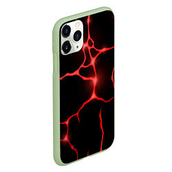 Чехол iPhone 11 Pro матовый Красные неоновые трещины, цвет: 3D-салатовый — фото 2