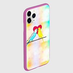 Чехол iPhone 11 Pro матовый Влюбленные волнистые попугайчики, цвет: 3D-фиолетовый — фото 2