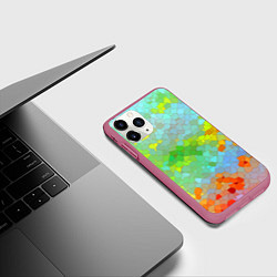 Чехол iPhone 11 Pro матовый Разноцветная мозаика, цвет: 3D-малиновый — фото 2
