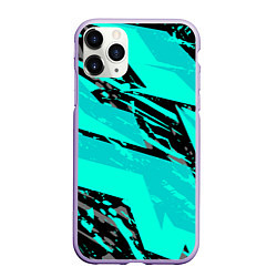 Чехол iPhone 11 Pro матовый Бирюзовая и черная абстракция, цвет: 3D-светло-сиреневый