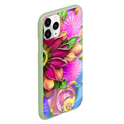 Чехол iPhone 11 Pro матовый Розовый цветок стеклянный орнамент, цвет: 3D-салатовый — фото 2