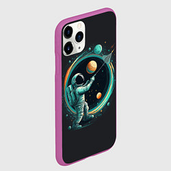 Чехол iPhone 11 Pro матовый Космонавт в космосе, цвет: 3D-фиолетовый — фото 2