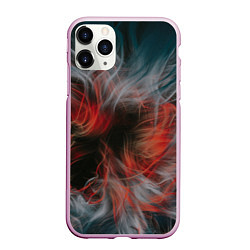 Чехол iPhone 11 Pro матовый Абстрактные волны красок и дыма во тьме, цвет: 3D-розовый