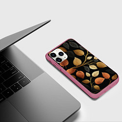 Чехол iPhone 11 Pro матовый Осеннее настроение - листья, цвет: 3D-малиновый — фото 2
