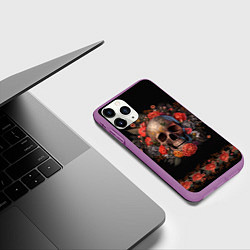 Чехол iPhone 11 Pro матовый Череп украшенный цветами, цвет: 3D-фиолетовый — фото 2