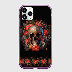 Чехол iPhone 11 Pro матовый Череп украшенный цветами, цвет: 3D-фиолетовый