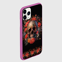 Чехол iPhone 11 Pro матовый Череп украшенный цветами, цвет: 3D-фиолетовый — фото 2