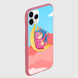 Чехол iPhone 11 Pro матовый Единорог на месяце, цвет: 3D-малиновый — фото 2