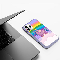 Чехол iPhone 11 Pro матовый Единорог на фоне радуги, цвет: 3D-светло-сиреневый — фото 2