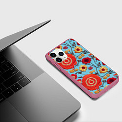 Чехол iPhone 11 Pro матовый Эффект вышивки маки, цвет: 3D-малиновый — фото 2
