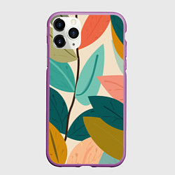 Чехол iPhone 11 Pro матовый Паттерн стебли с разноцветными листьями, цвет: 3D-фиолетовый